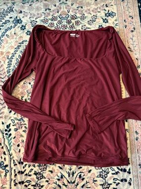 Burgundy Long Sleeve Scoop Neck Top aerie smoothiez extra large